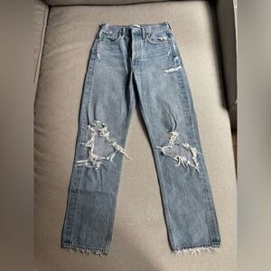 Agolde Light Blue Distressed Straight Leg Jeans